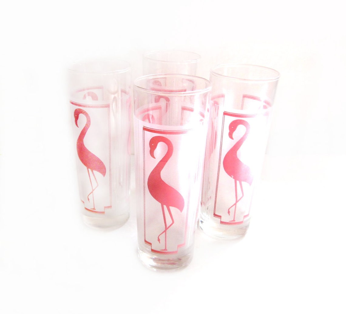 Vintage Tall Pink Flamingo Drinking Glasses | Etsy