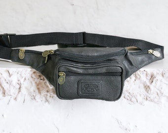 Boho Fanny Pack | Festival or Travel Pack | Black Faux Leather | Adjustable Waist Bum Bag