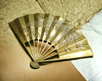 Vintage Brass Asian Fan: Boho Bohemian Style