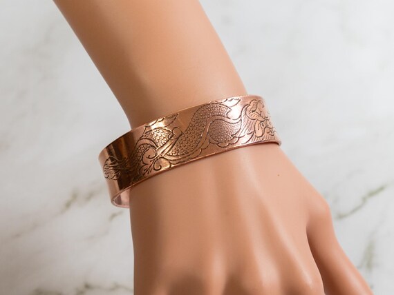 Copper Dragon Cuff Bracelet – Adjustable Engraved… - image 5