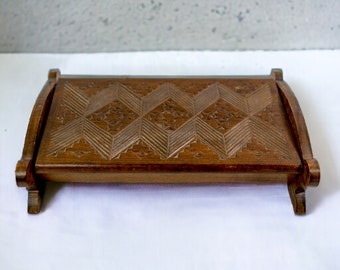 Vintage Carved Wood Cigarette Box | Wooden Carving | Trinket Box