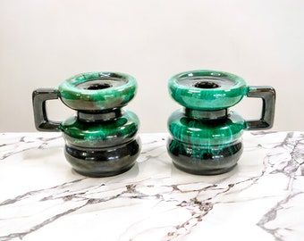 Vintage Blue Mountain Pottery Candle Holders | Mid Century Ceramic Candlestick Holder Set