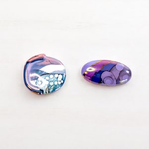 Set of 2 Handmade Ceramic Brooches – Purple & Blue Abstract Pins