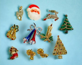 Lot of Christmas Jewelry Brooches Pins Earrings