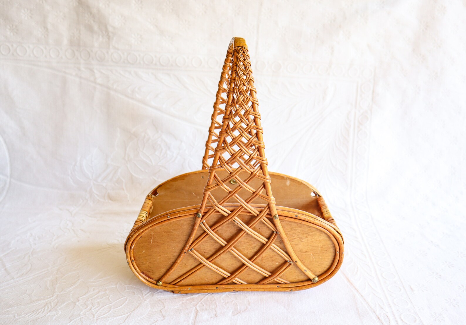 Wood Wicker Basket Made in Spain Vintage Handmade Basket Etsy