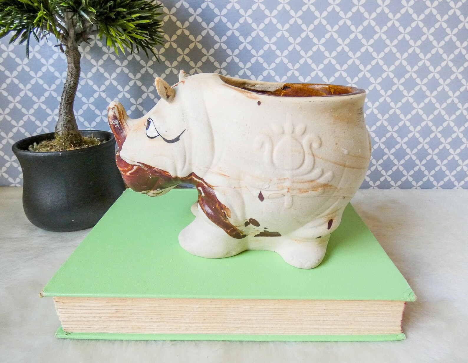 Rhinoceros / Rhino Ceramic Planter Vase Vintage Nemadji Style Etsy