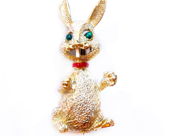 Vintage Rabbit Brooch Enamel Gold Bunny Pin Costume Jewelry Etsy