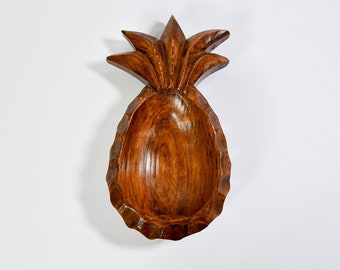 Wood Pineapple Bowl |  Wooden Trinket Dish Tray | Mid Century Boho Platter