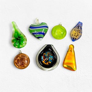 Art Glass Pendant Lot | Destash Jewelry Making | 7-Piece Mix of Unused and Salvaged Pieces