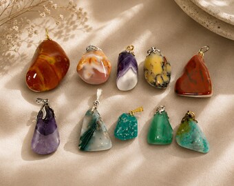 Vintage Gemstone Pendant Lot Polished Crystal Charms Jewelry Craft Supply