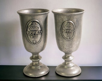 Vintage Pewter Goblet Set | Henry VIII Medieval Wine Glasses