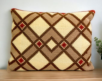 Wool Needlepoint Embroidery Throw Cushion Pillow | Boho Bohemian Mid Century Modern Decor