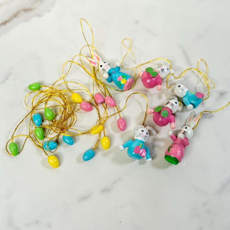Vintage Easter Tree Ornament Lot, Mini Wooden Easter Ornaments, Wood