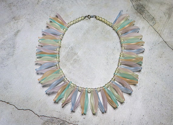 Vintage Pastel Lucite Bead Bib Necklace | Beaded … - image 2