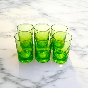 Set of 6 Green Juice Glasses | Vintage Small Glass Tumblers | 6 oz Drinking Glass Set