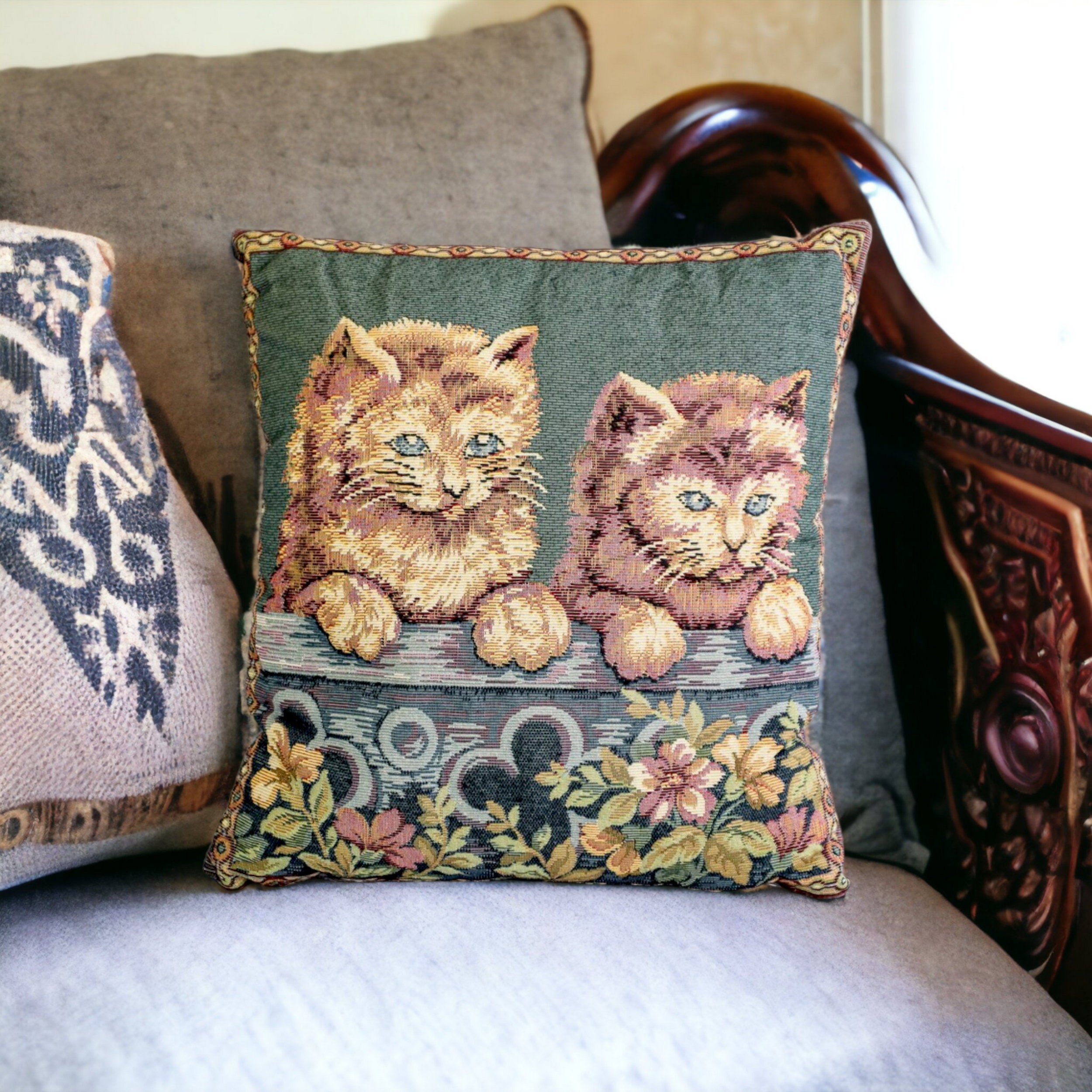 Cute Cat Cream Cartoon Square Couch Cheap Throw Pillows