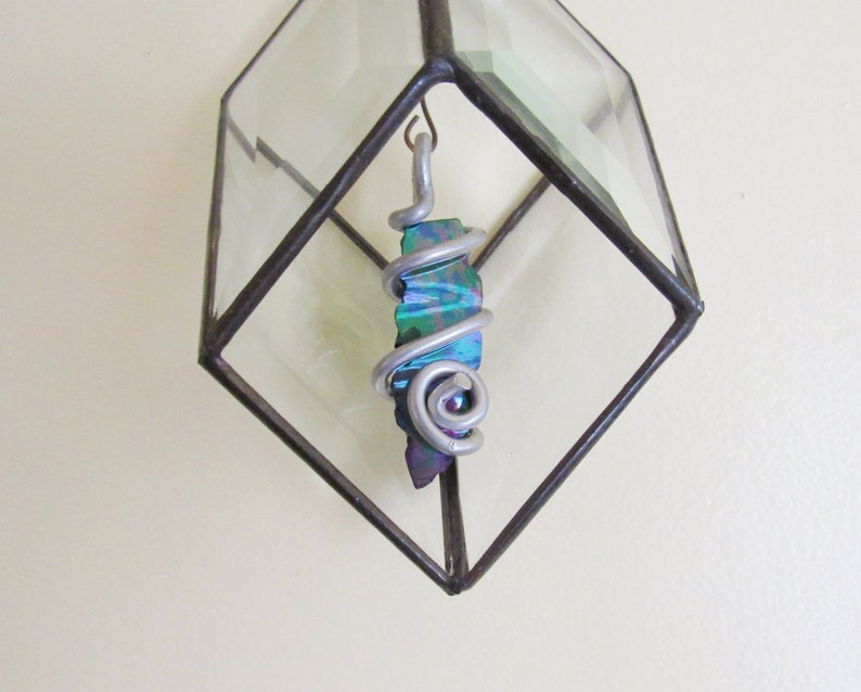 Window Ornament Dichroic Glass 3D Geometric Cube Handmade Sun Catcher