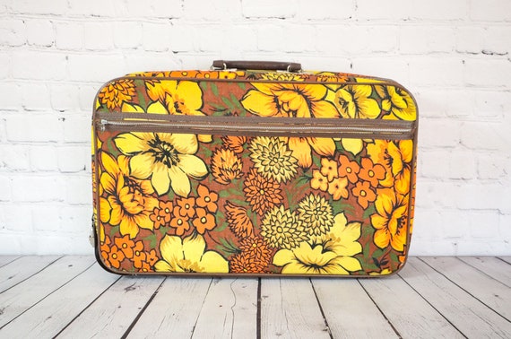 Vintage Canvas Suitcase Mid Century 