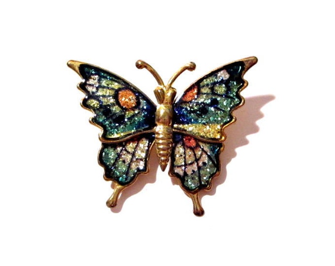 Vintage Butterfly Pin Gold Metal Enamel Brooch Etsy