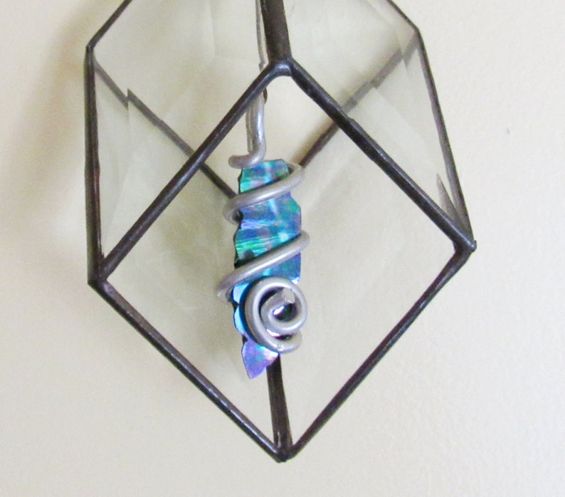 Window Ornament Dichroic Glass 3D Geometric Cube Handmade Sun Catcher