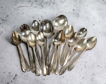 Vintage Silver Plated Serving Spoon Lot | Crafting Spoons | Shabby Antique Jewelry Making Wind Chime Supplies