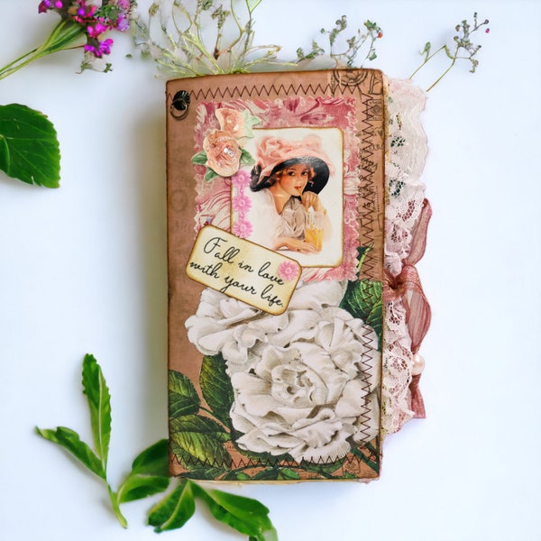 Chunky Handmade Junk Journal Book | Retro Chic Vintage Romantic | Fall in Love with Your Life