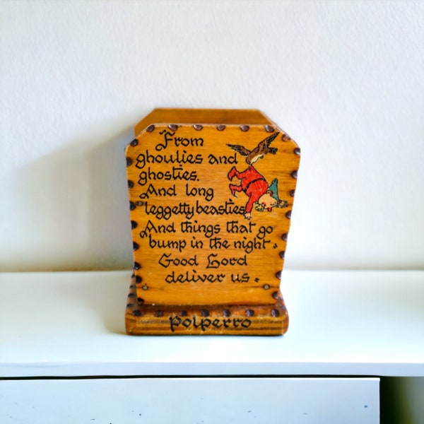 Vintage Handmade Wood Matchstick Box | Souvenir from Polperro England | Funny Novelty Woodcraft