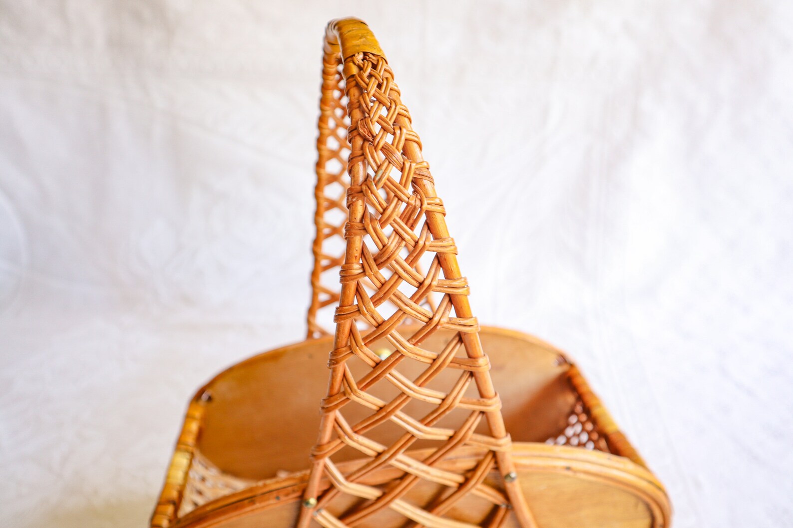 Wood Wicker Basket Made in Spain Vintage Handmade Basket Etsy