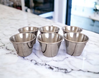 Stainless Steel Cups or Sauce Condiment Bowl | Vintage Metal Cup Set of 6