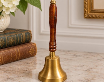 Vintage Brass Hand Bell with Turned Wood Handle