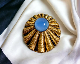 Vintage Scarf Clip | Gold with Blue Moonglow Glass Stone