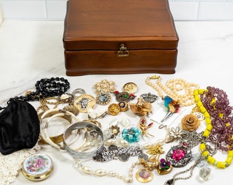 Estate Lot of Vintage Costume Jewellery Jewelry in Box and More