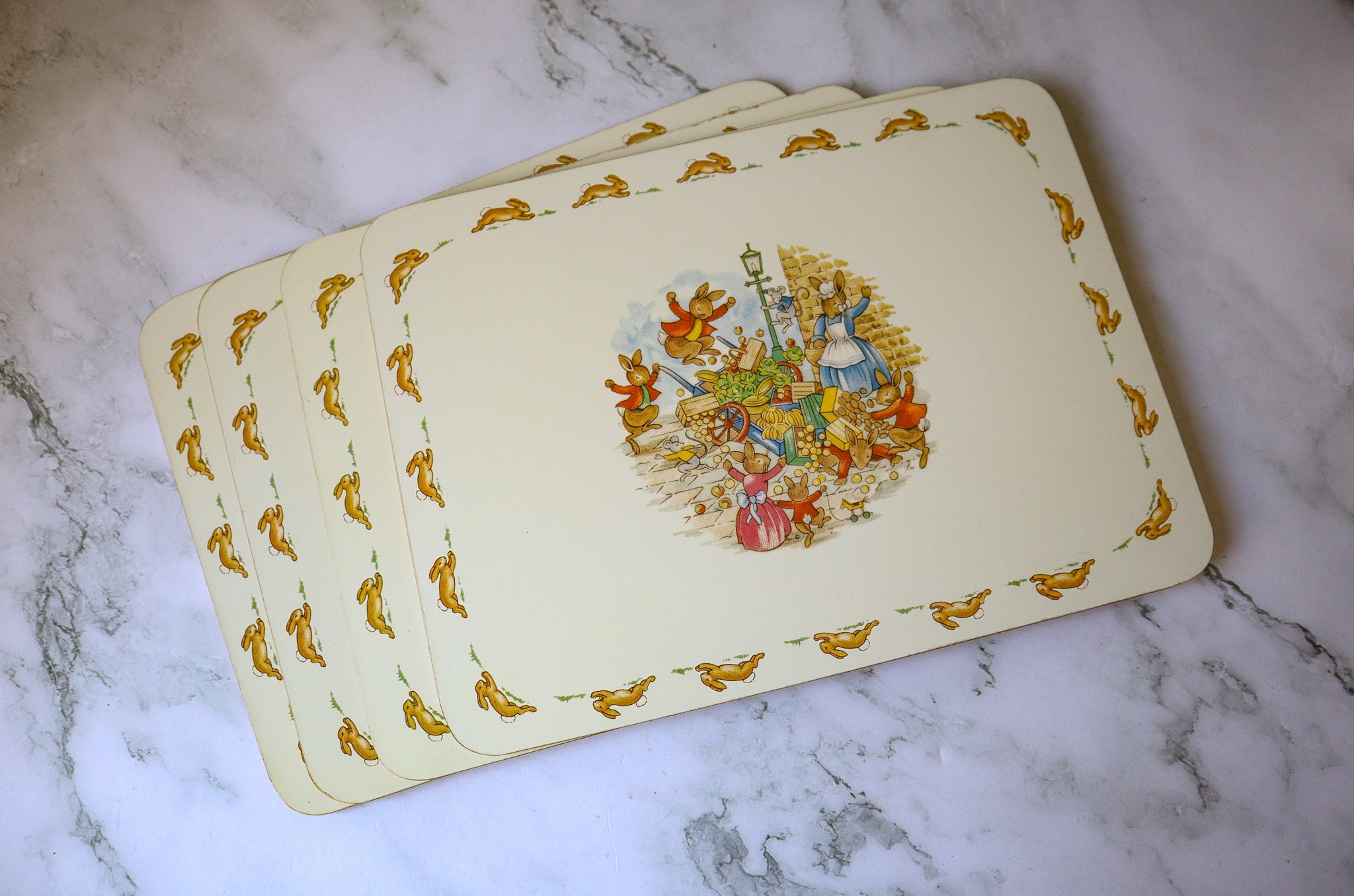 Vintage Table Settings Bunnykins Peter Rabbit Celluware Placemats Set ...
