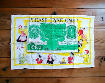 Irish Linen Tea Towel | Printed One Pound Dish Towel