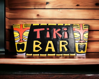 Hand Painted Wood Tiki Bar Sign Wall Hanging