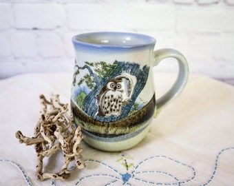 Stoneware Owl Bird Mug | Vintage Coffee Cup | Ceramic Woodland Tea Cup