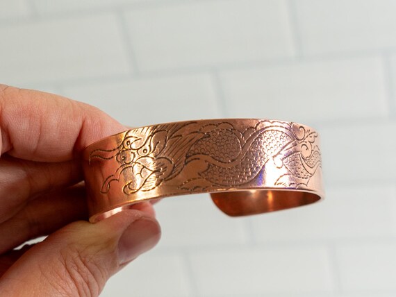 Copper Dragon Cuff Bracelet – Adjustable Engraved… - image 4