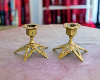 Small Chinese Brass Candle Holders | Vintage Candlesticks