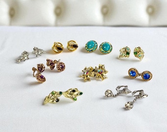 Vintage Rhinestone Earrings Lot, 10 Pairs Mixed Clip On & Screw Back