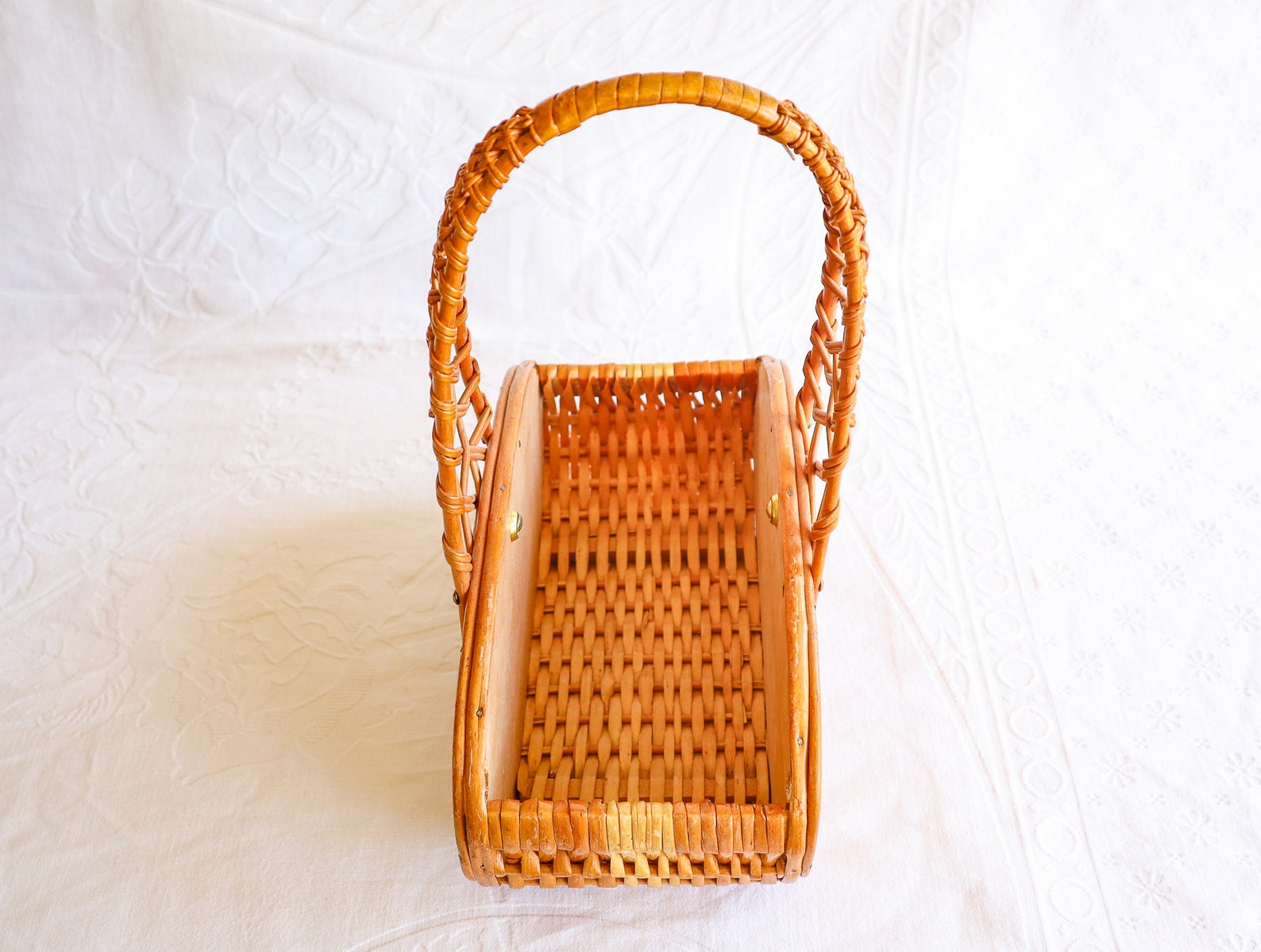 Wood Wicker Basket Made in Spain Vintage Handmade Basket Etsy