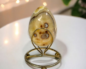 Vintage Polished Jasper Stone Egg with Brass Stand