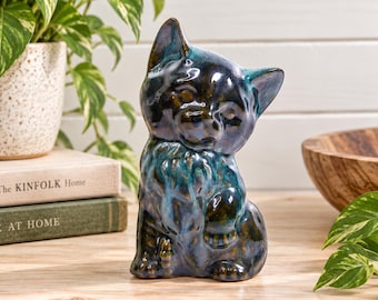 Blue Mountain Pottery Cat Figurine, Vintage Canadian Drip Glaze Ceramic Cat