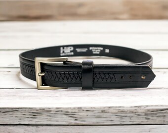 Vintage Italian Leather Belt | Black with Brushed Silver Metal Buckle | Size 38