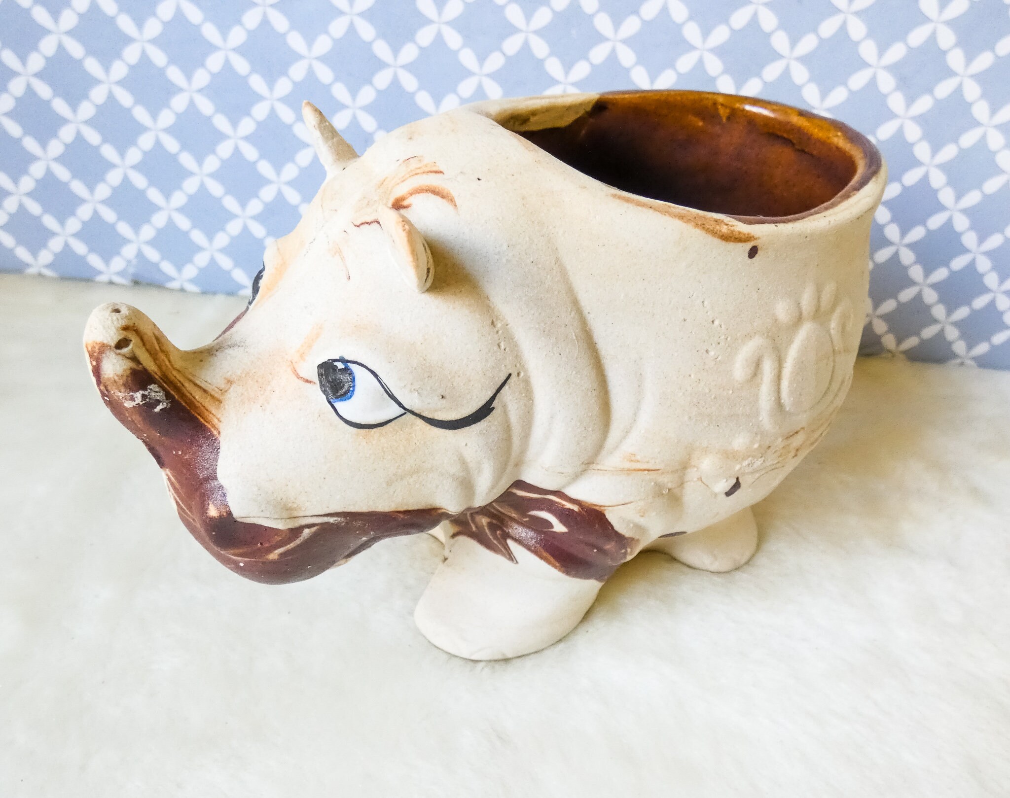 Rhinoceros / Rhino Ceramic Planter Vase Vintage Nemadji Style Etsy