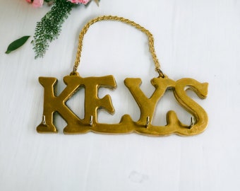 Vintage Brass Key Holder, Keys Hook Wall Hanging