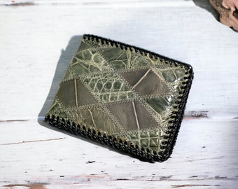 Vintage Genuine Reptile Alligator Leather Wallet | Grey Gray Patchwork