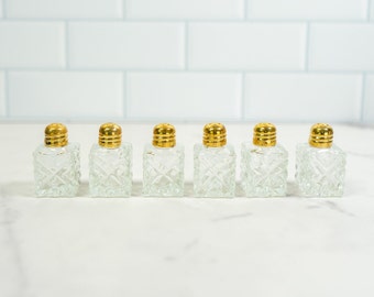 Mini Glass Salt and Pepper Shakers with Gold Plated Lids | Vintage Tableware Set of 6