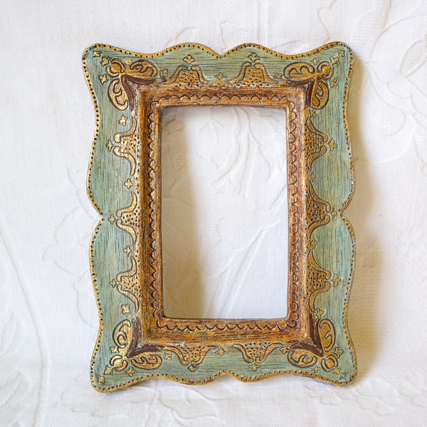 Salvaged Wood Frame | Hand Painted | Florentine Style | Green and Gold