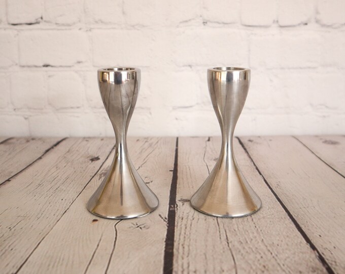 Vintage Stainless Steel Candle Holders Mid Century Modern Etsy