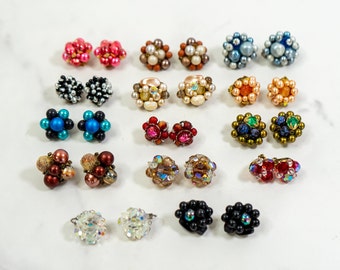 Vintage Cluster Bead Earrings | Clip On Earrings | Earrings Lot